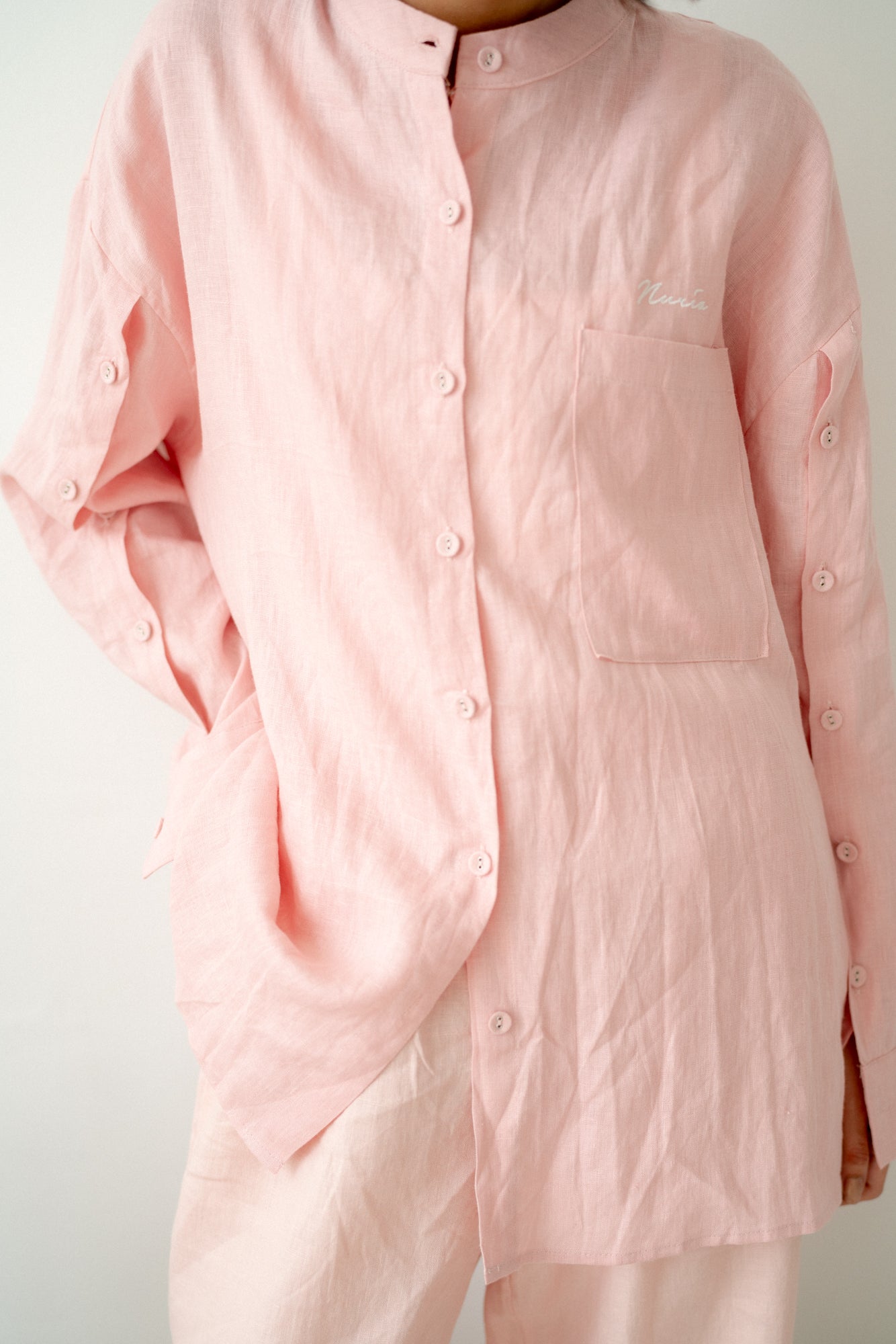 Marcella Button Sleeves Top in Pink