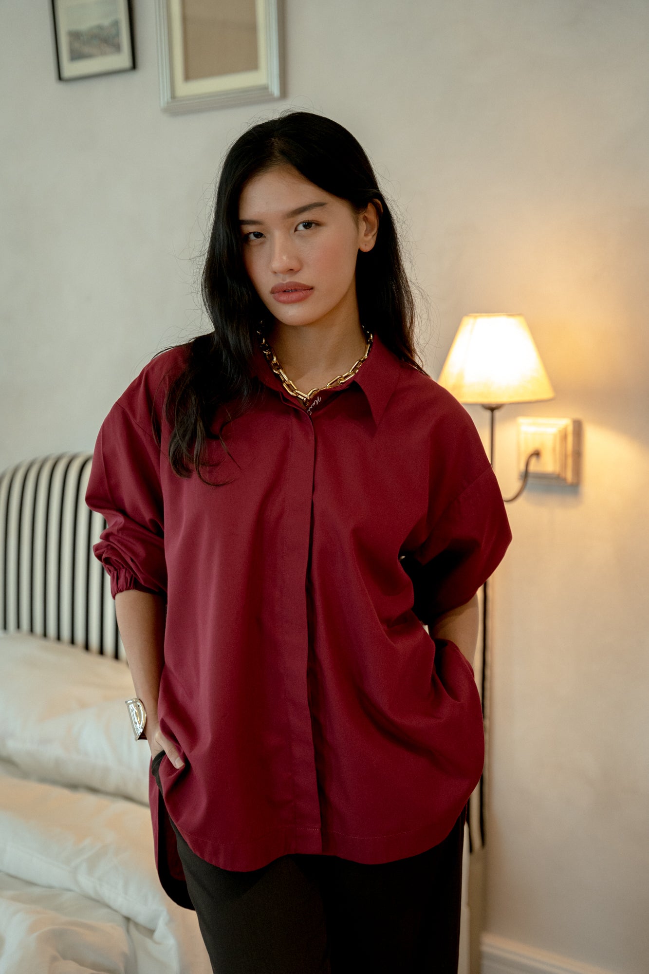 Maurice Boyfriend Shirt in Burgundy