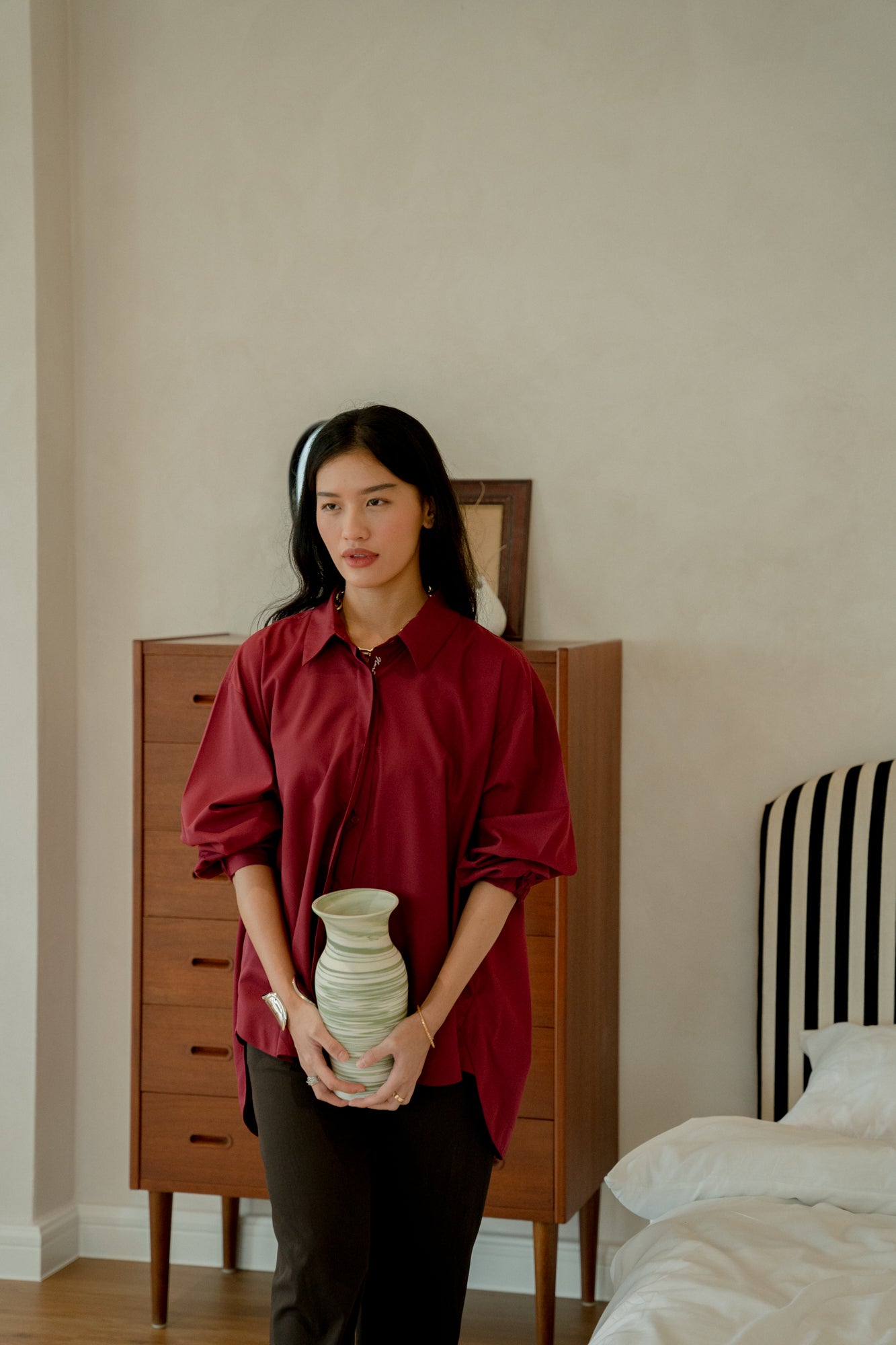 Maurice Boyfriend Shirt in Burgundy