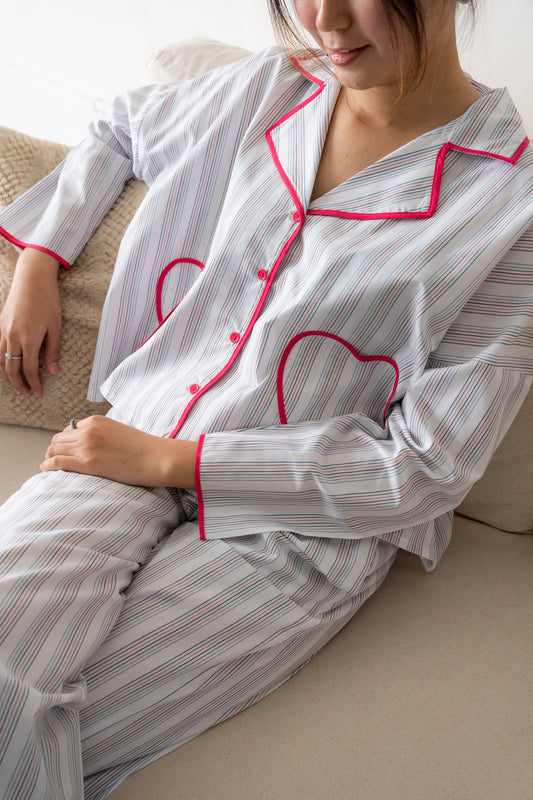 Donna Heart Pocket Striped Pyjama Set