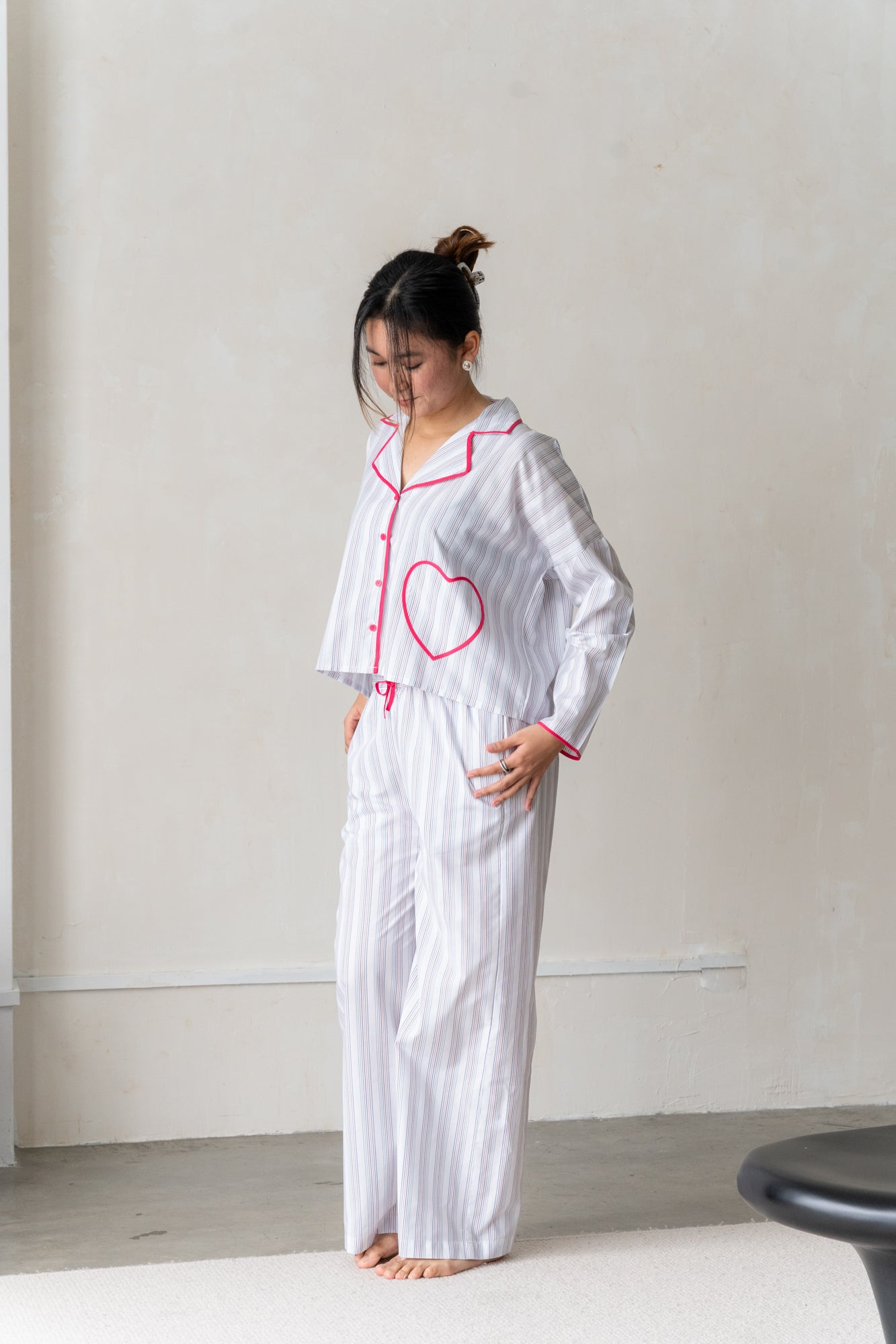 Donna Heart Pocket Striped Pyjama Set