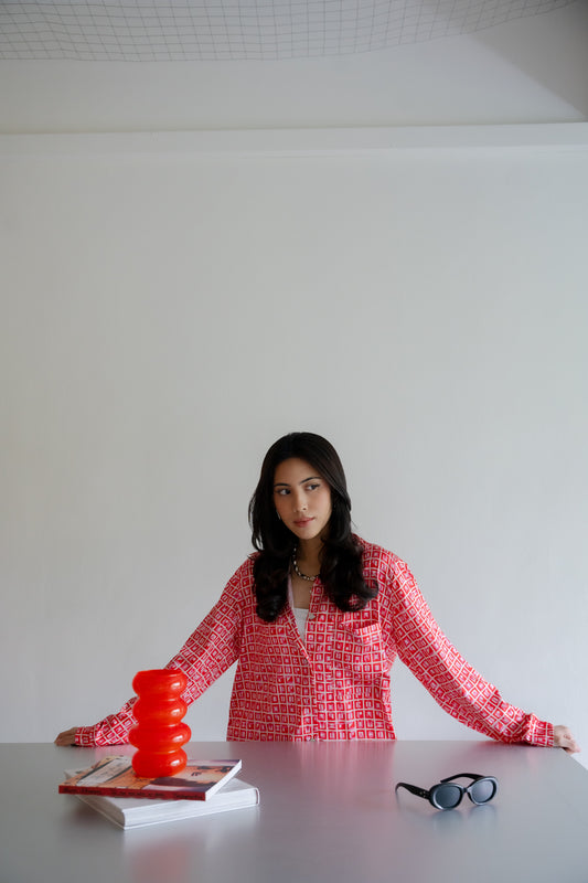 Bianca Satin Shirt in Red/White