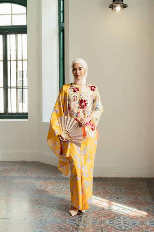 Mariani Batik Kipas Sarong in Yellow/Lilac