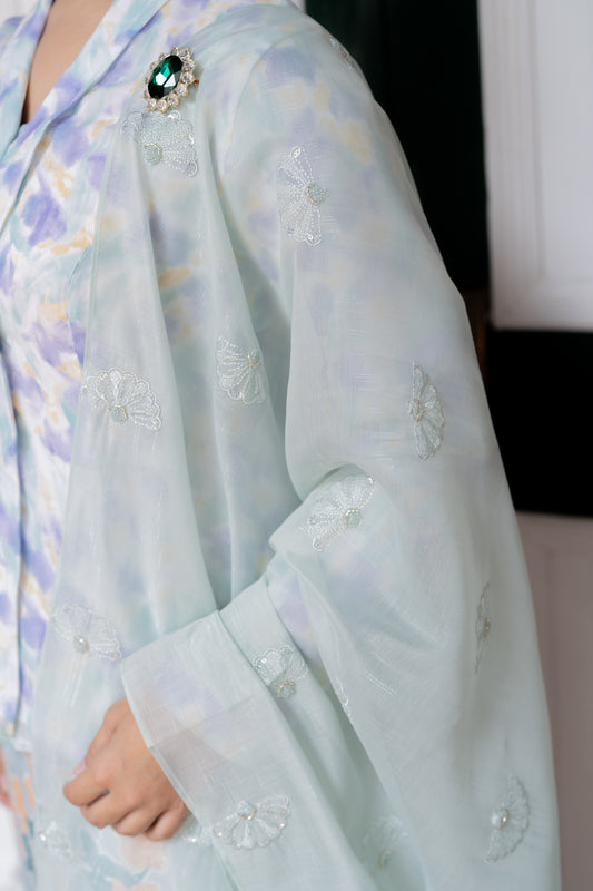Sari Selendang Kipas Chiffon Organza in Dusty Green