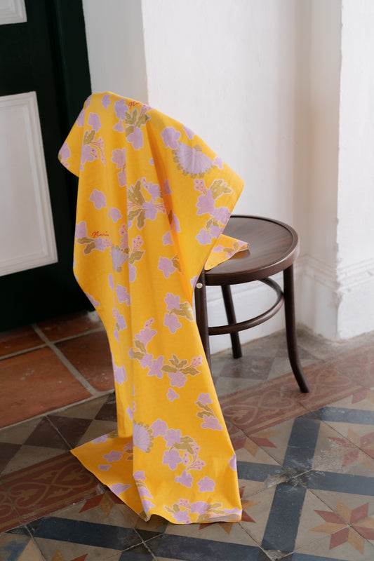 Lastri Print Cotton Selendang in Yellow/Lilac