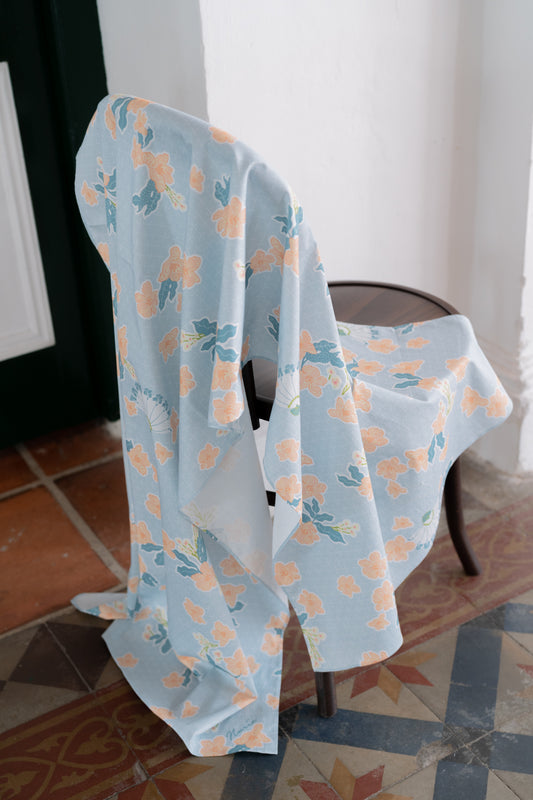 Lastri Print Cotton Selendang in Blue/Peach