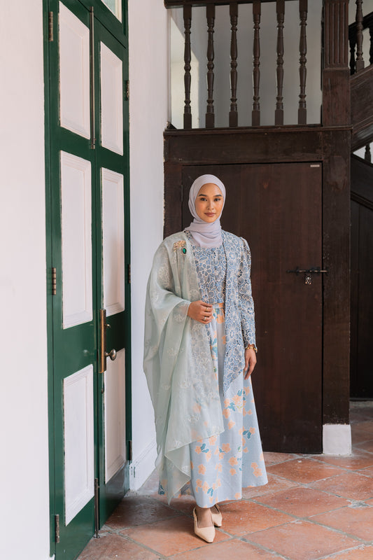 Adinia Batik Skirt Print in Blue/Peach