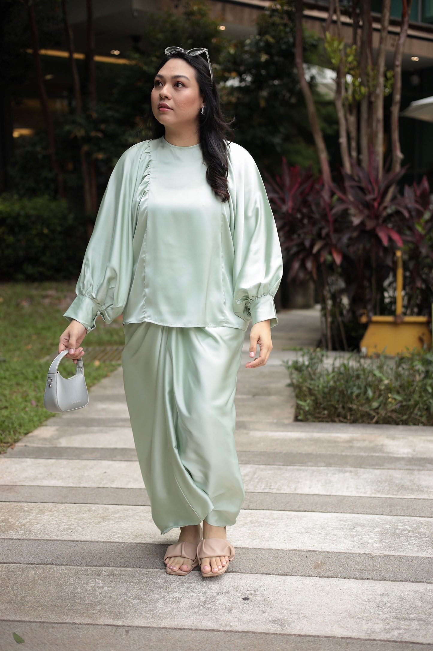 Lisa Satin Top in Pastel Green