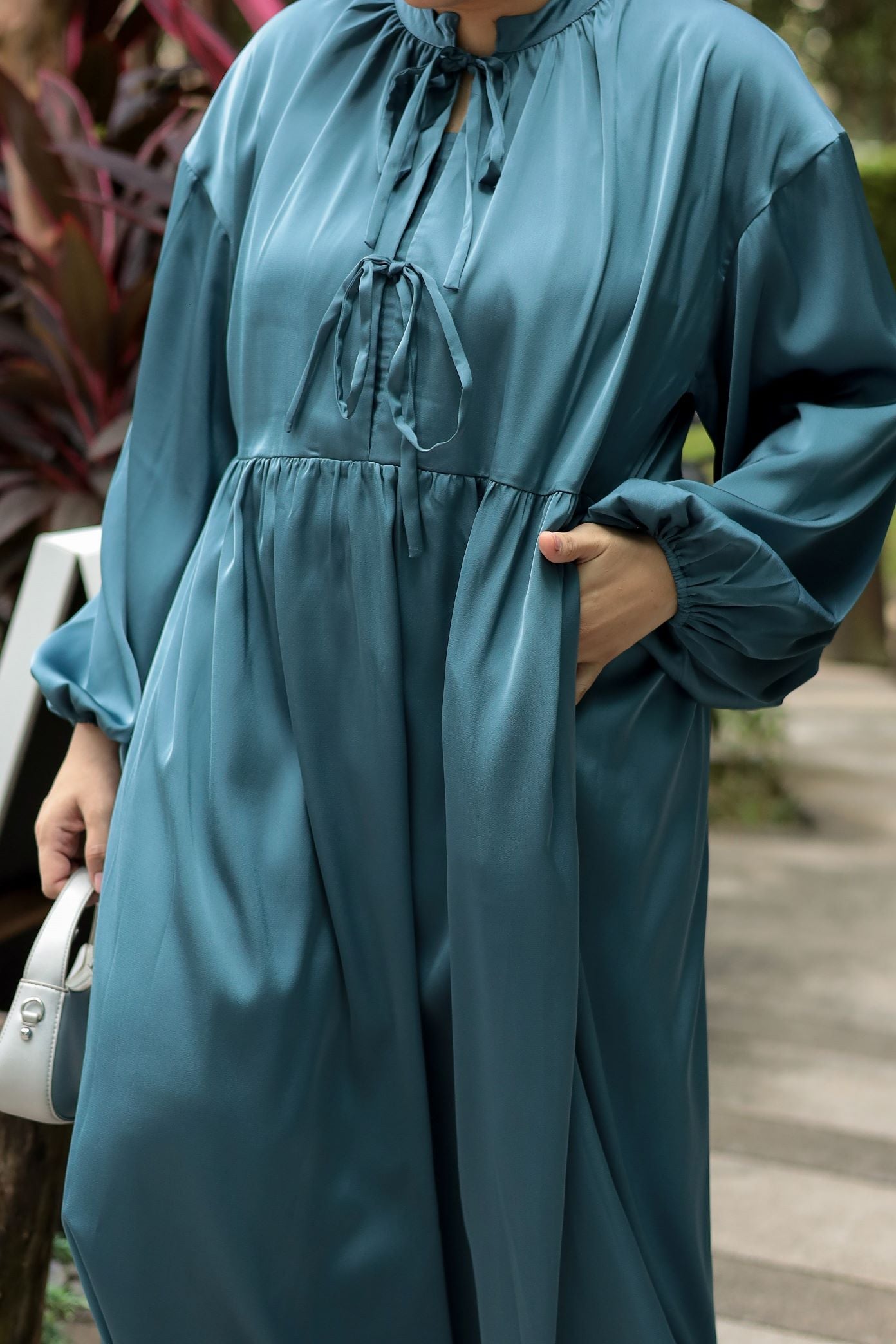 Diane Satin Dress in Teal