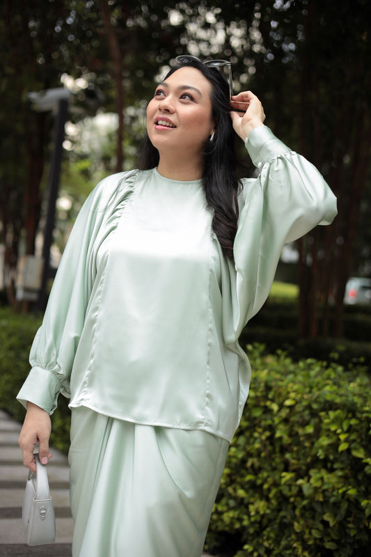 Lisa Satin Top in Pastel Green