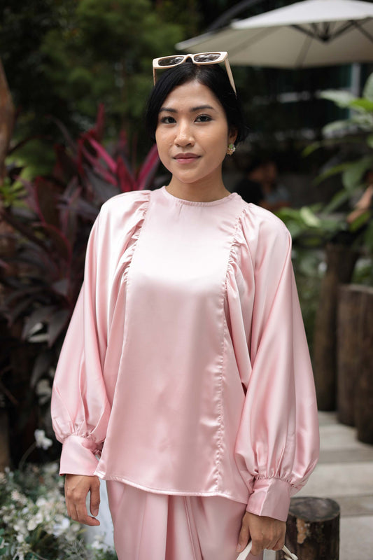 Lisa Satin Top in Pastel Pink