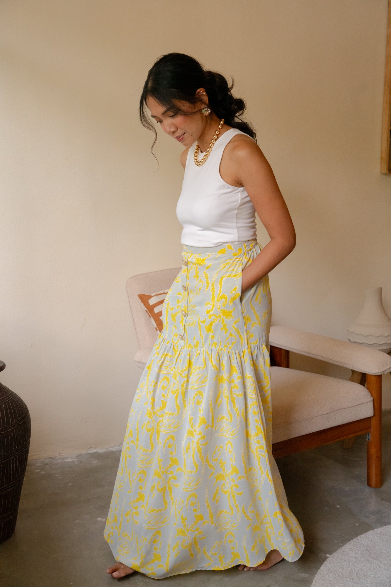 Chica Skirt in Light Grey/Yellow