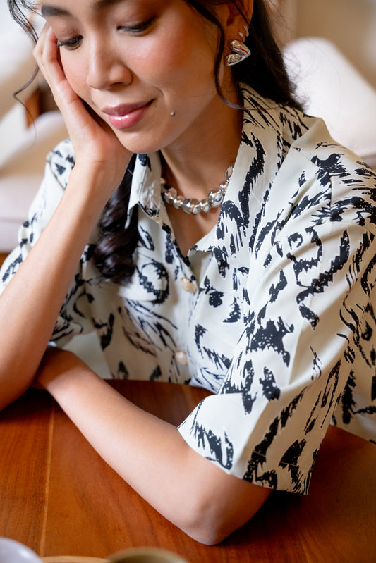 Freia Crop Box top in Grey/Black