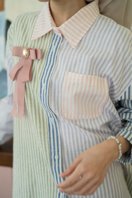 Lolly Multicolored Striped Shirt in Pastel Blue Green Peach Lilac