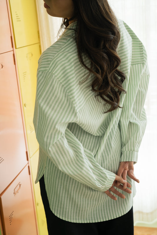 Candy Striped Shirt in Mint Green