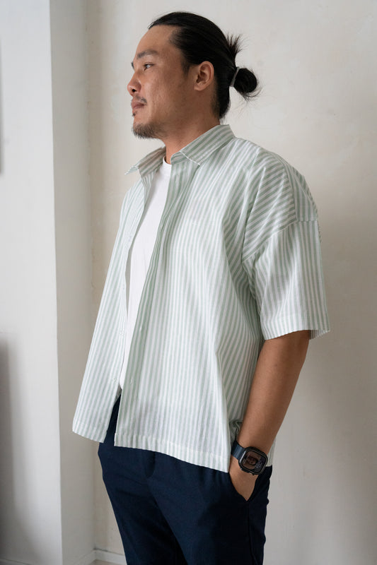 Will Boxy Striped Shirt in Mint Green