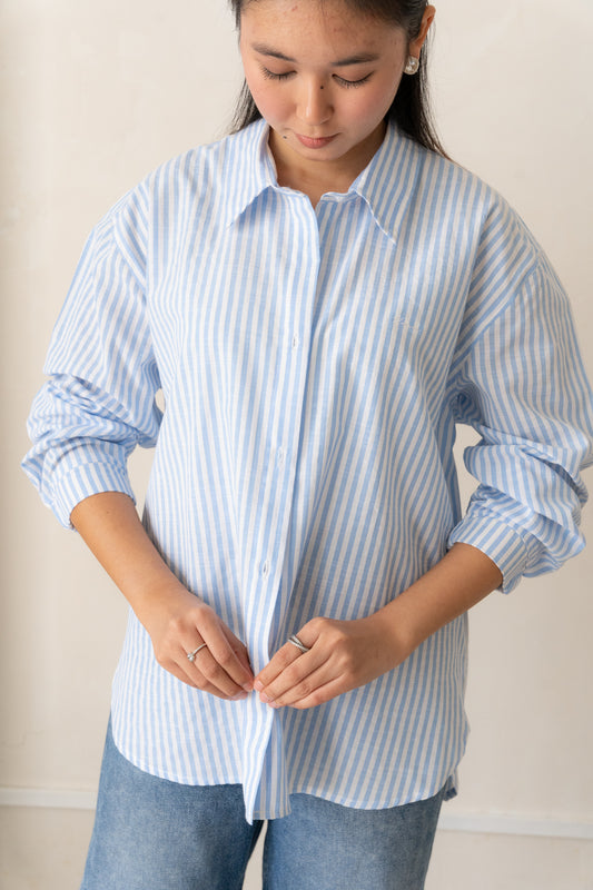 Candy Striped Shirt in Baby Blue