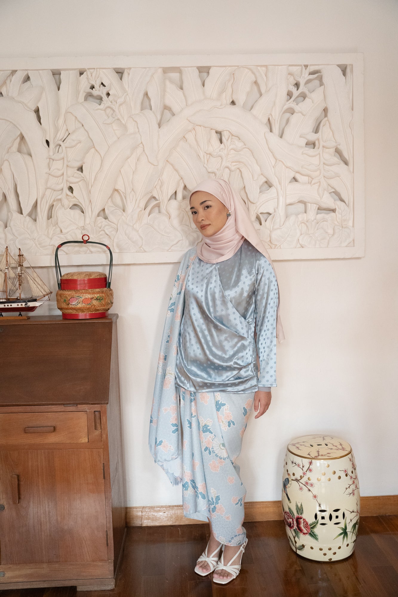 Juwita Print Pareo in Blue/Peach