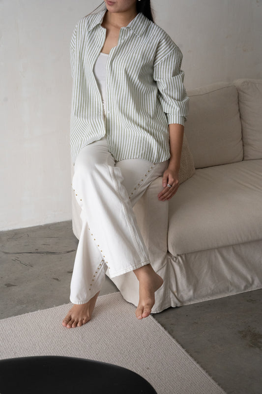Candy Striped Shirt in Sage