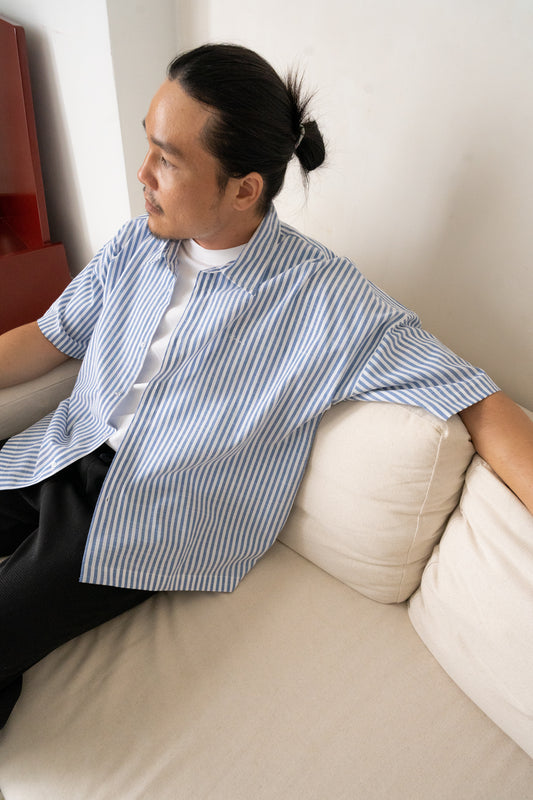 Will Boxy Striped Shirt in Dark Blue