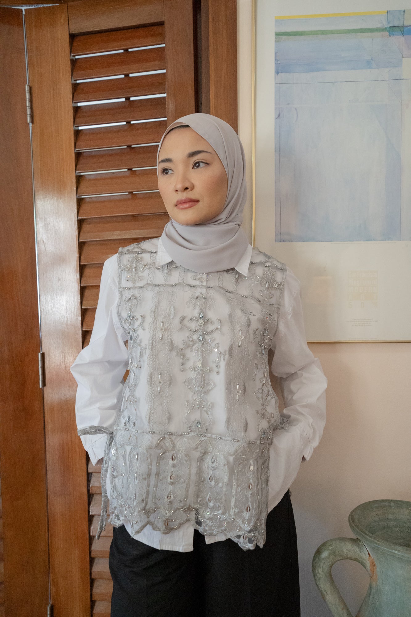 Puspa Lace Vest in Silver (Design 3)