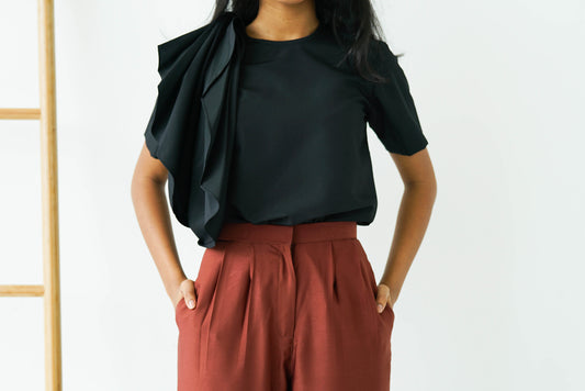 Black Ruffle Pleat Top