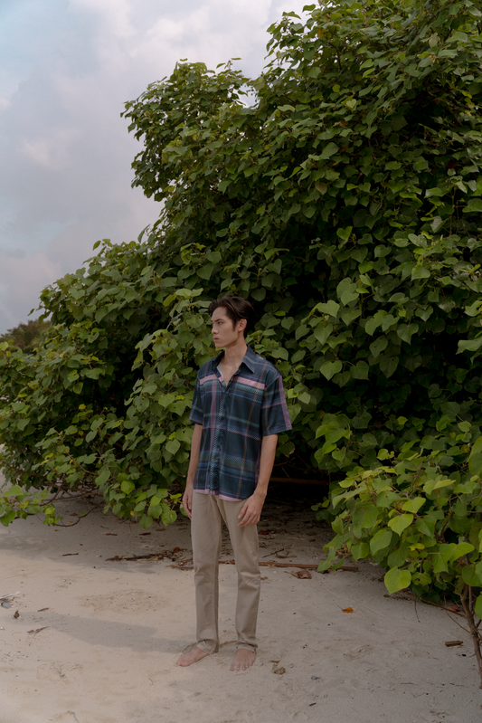 Indra Shirt in Navy Blue / Purple