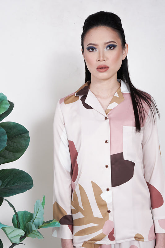 Evie Silk Pyjama Shirt in Blush