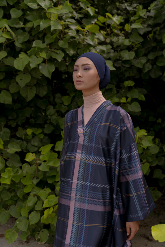 Cempaka Long Kaftan in Navy Blue / Purple