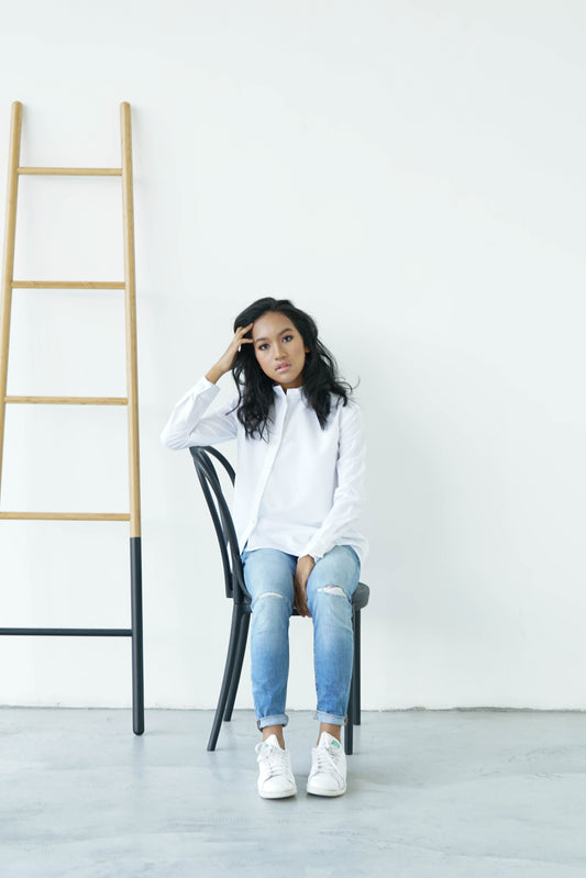 [PRE ORDER] White Asymmetry High Collared Shirt