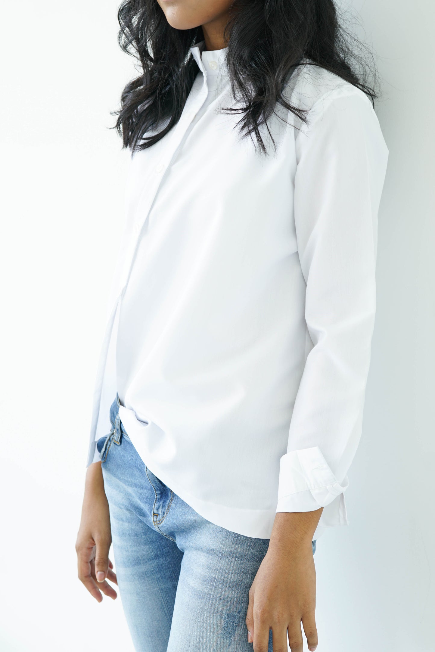 [PRE ORDER] White Asymmetry High Collared Shirt