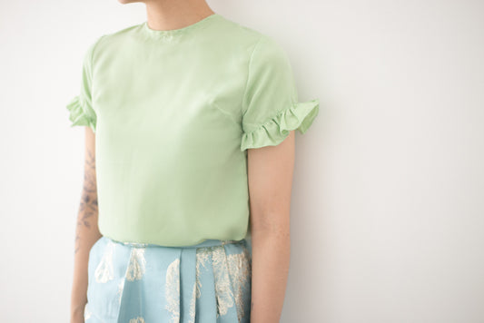 Ruffled Sleeves Top in Green