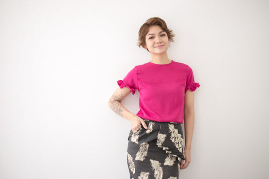 Ruffled Sleeves Top in Fuchsia