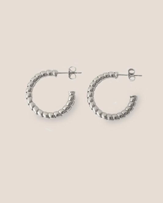 Ray Silver Twist Hoop Earrings